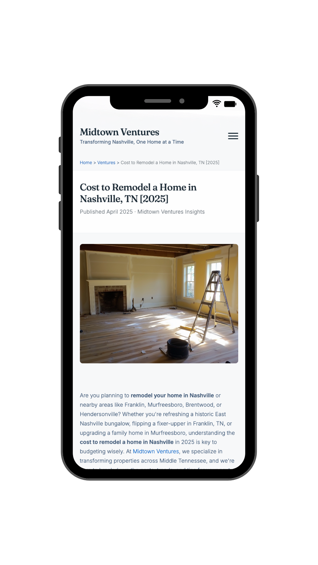 Midtown Ventures' Website Mobile View